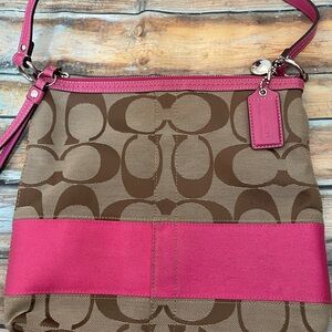 Vintage Coach Brown and Pink Signature Shoulder Bag